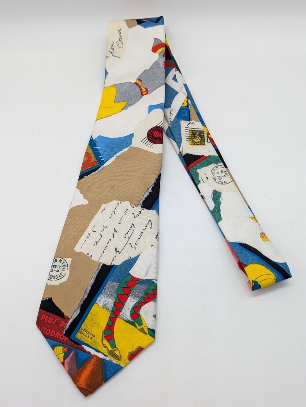 Vintage Tail Colorful Jet Set Vacation Stamp Novelty Tie